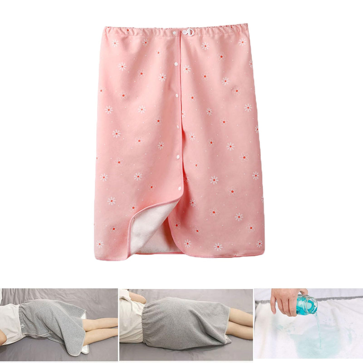 Yodilala diaper skirt pink front view, comfortable cotton and discreet wear for overnight use.