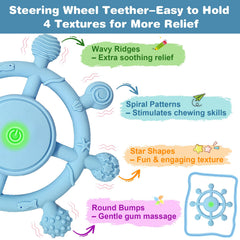 YOFUN soft silicone teether emphasizes safe, gentle contact with baby's gums.