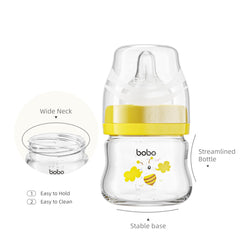 YOHKOH bottle nipple close-up shows slow-flow design for gentle milk flow