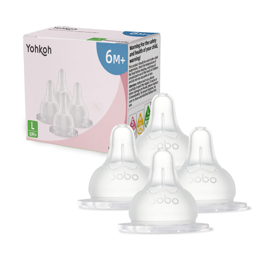 YOHKOH silicone nipple close-up showing natural-feel texture for wide-neck bottles