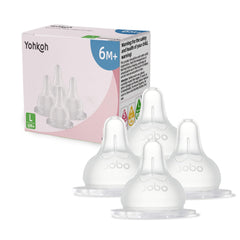 YOHKOH silicone nipple close-up showing natural-feel texture for wide-neck bottles