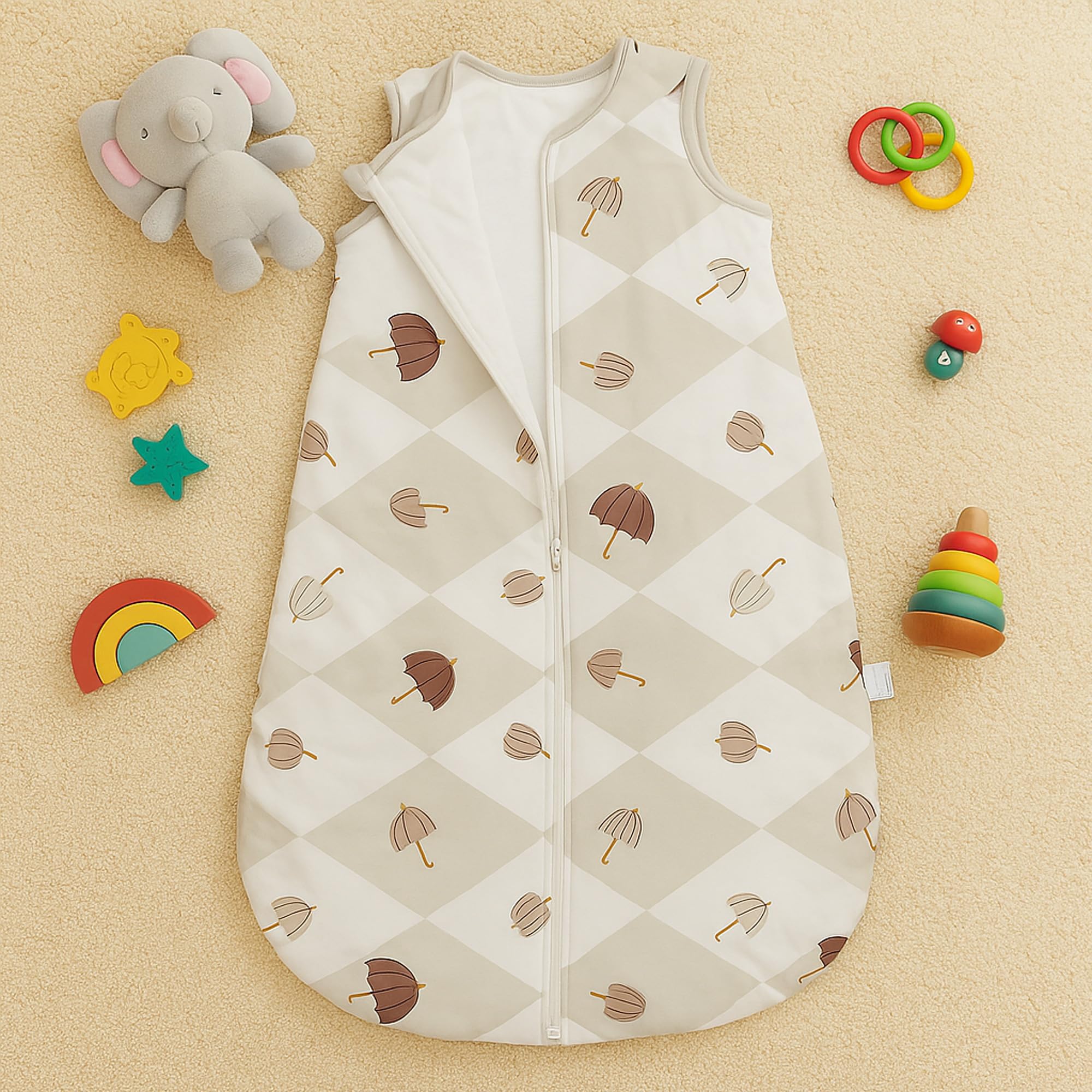 YOHKOH sleep sack in use with baby sleeping peacefully.