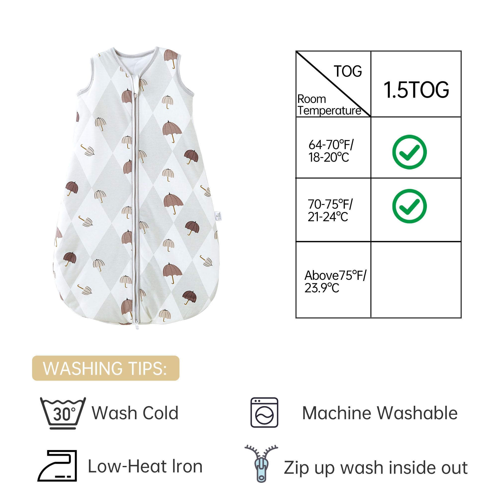 YOHKOH sleep sack zipper detail enables quick diaper changes.