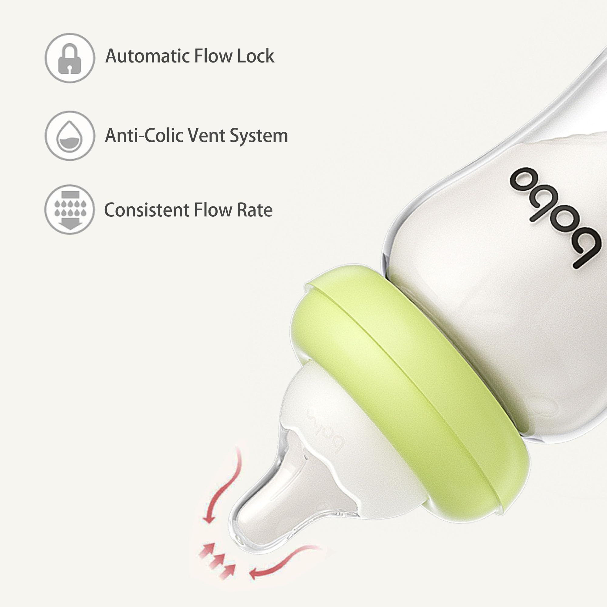 Borosilicate glass bottle with clear measurement markings for precise feeding.