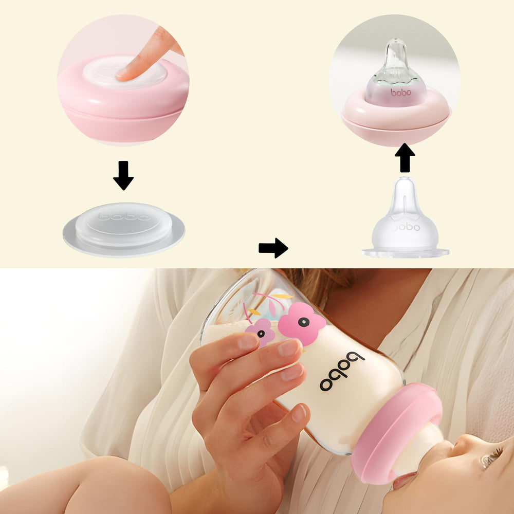 YOHKOH BPA-free glass bottle emphasizes safe storage for milk and baby foods.
