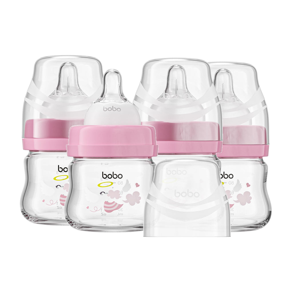 YOHKOH glass baby bottle 2.7oz pack features slow-flow nipple to support gentle feeds.
