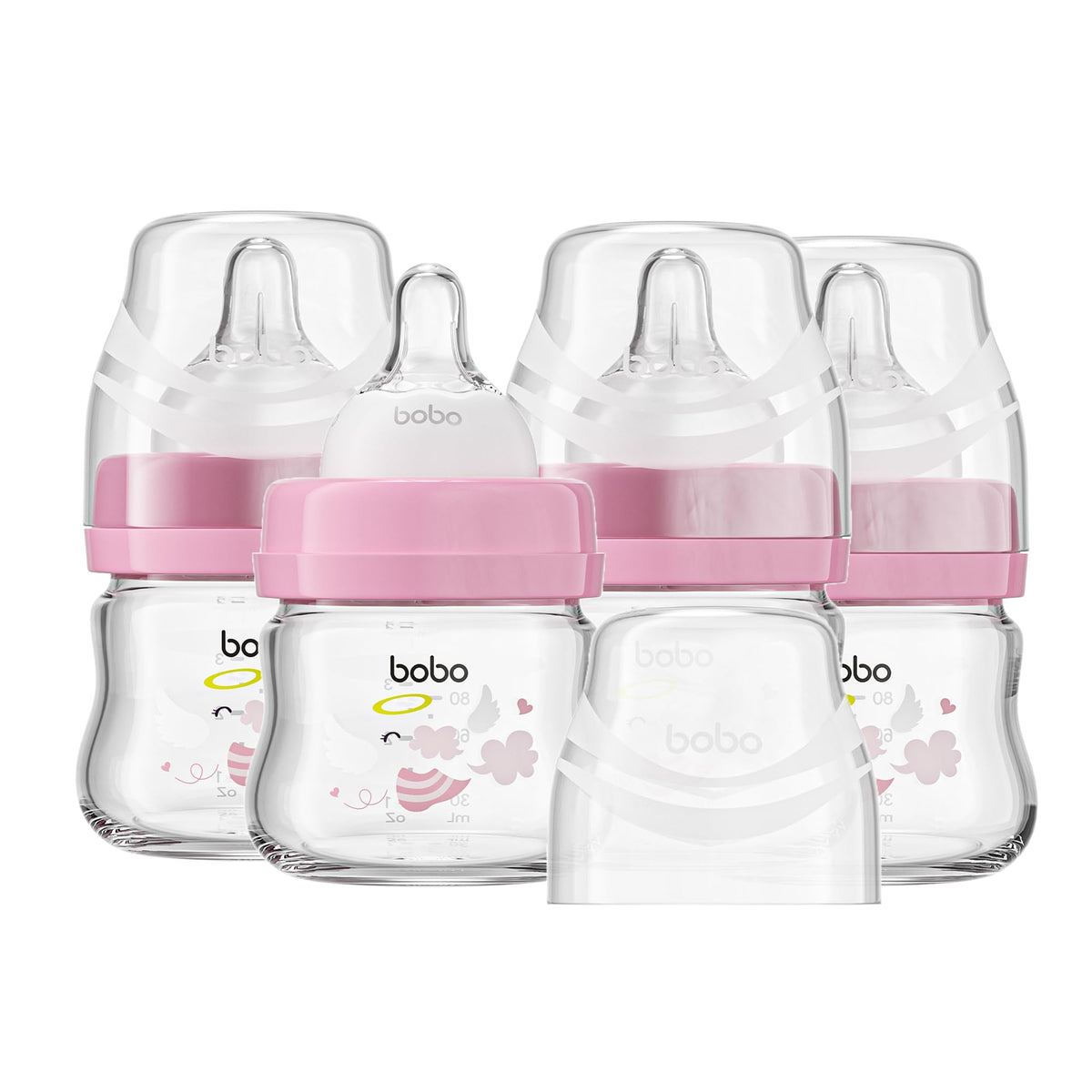 YOHKOH glass baby bottle 2.7oz pack features slow-flow nipple to support gentle feeds.