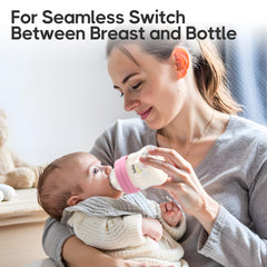 YOHKOH glass baby bottle wide neck for easy filling and cleaning.