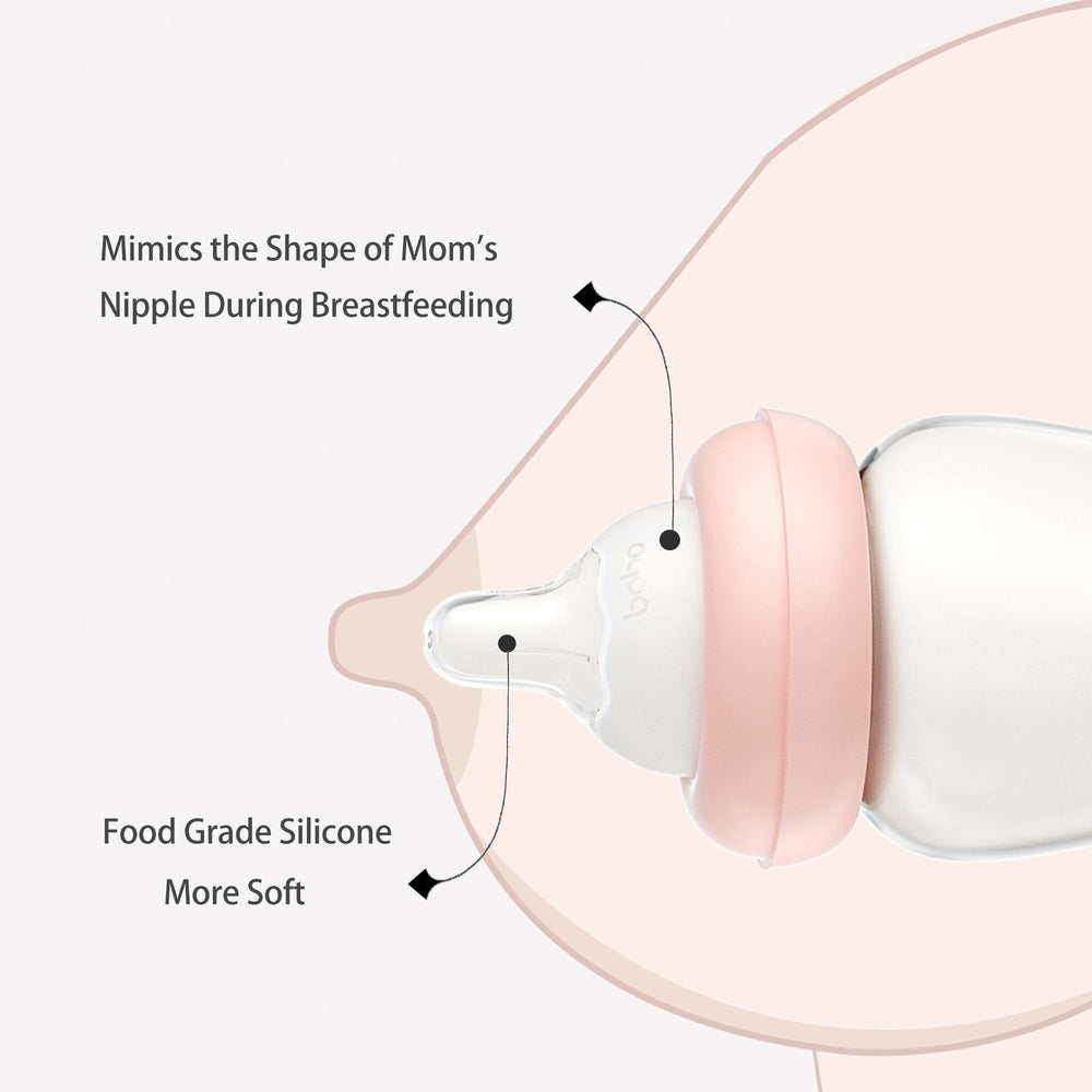 YOHKOH glass bottle with pressure-regulating valve on nipple for smooth feeds