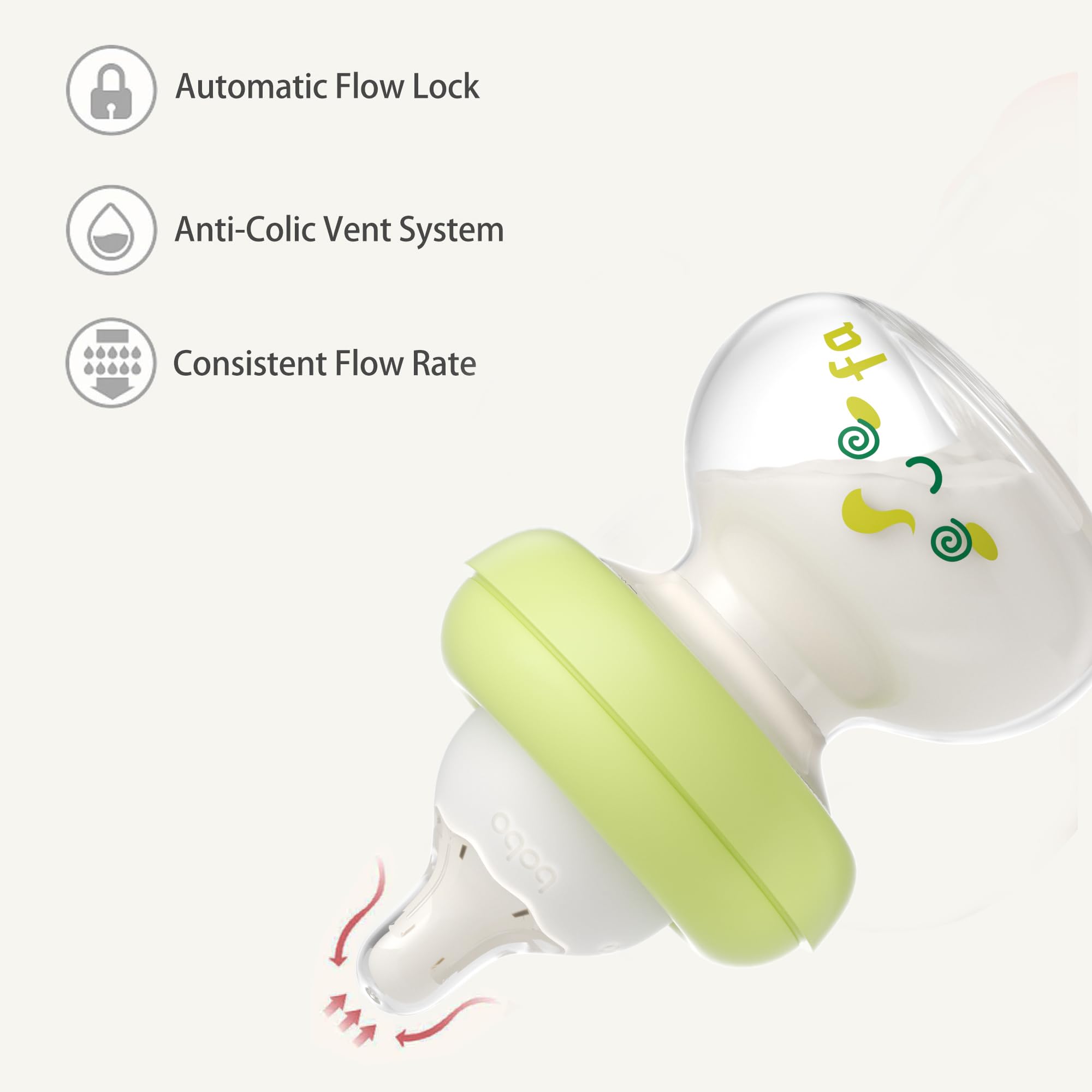 YOHKOH natural-feeling feeding bottle shows baby control over milk flow.
