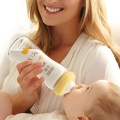 YOHKOH glass bottle clear body with measurement scale for precise feeding