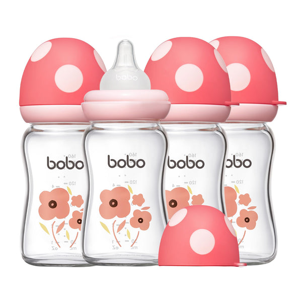 YOHKOH natural glass baby bottle with wide neck for easy filling and cleaning.