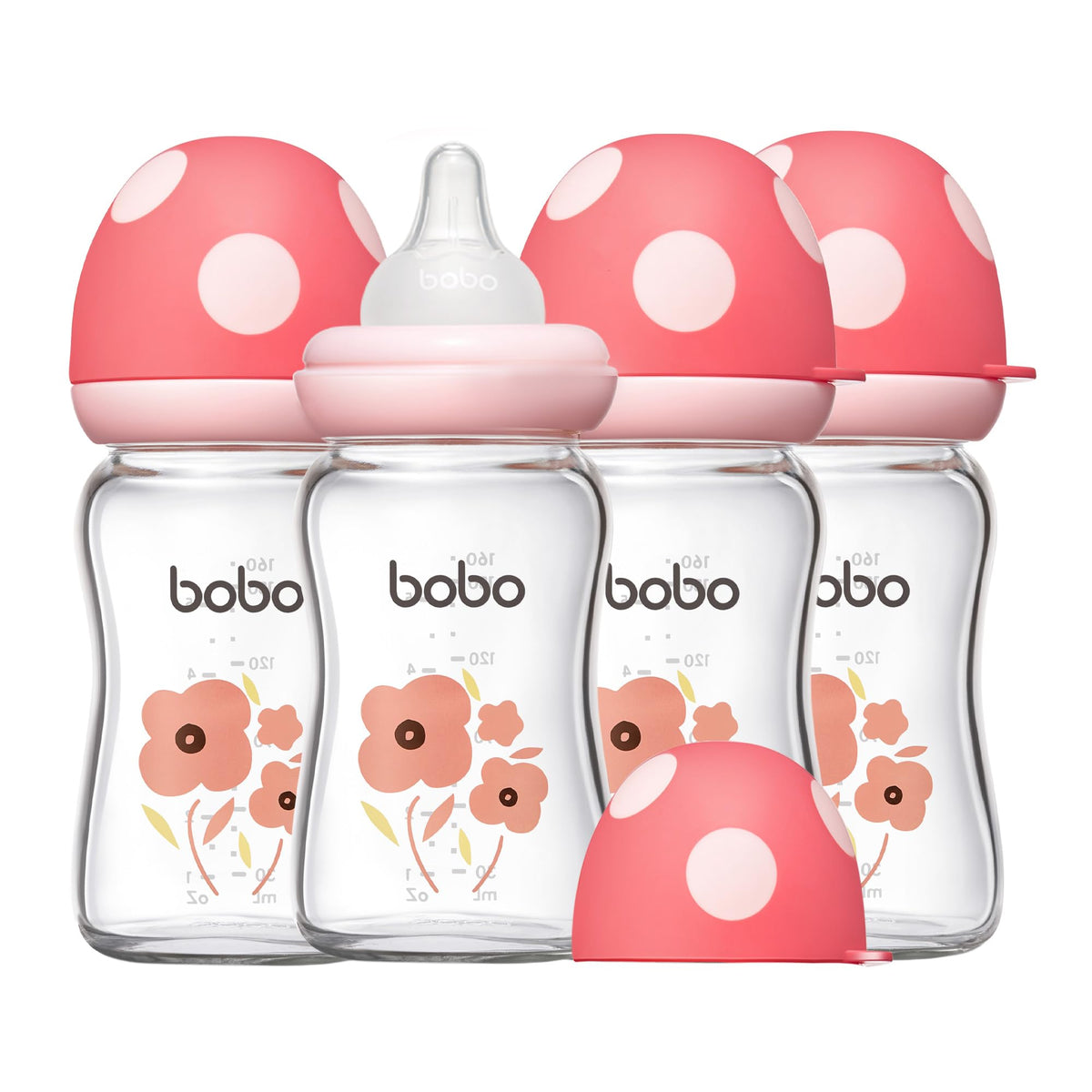 YOHKOH natural glass baby bottle with wide neck for easy filling and cleaning.