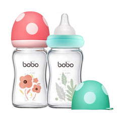 YOHKOH natural glass baby bottle with wide neck for easy feeding and cleaning.