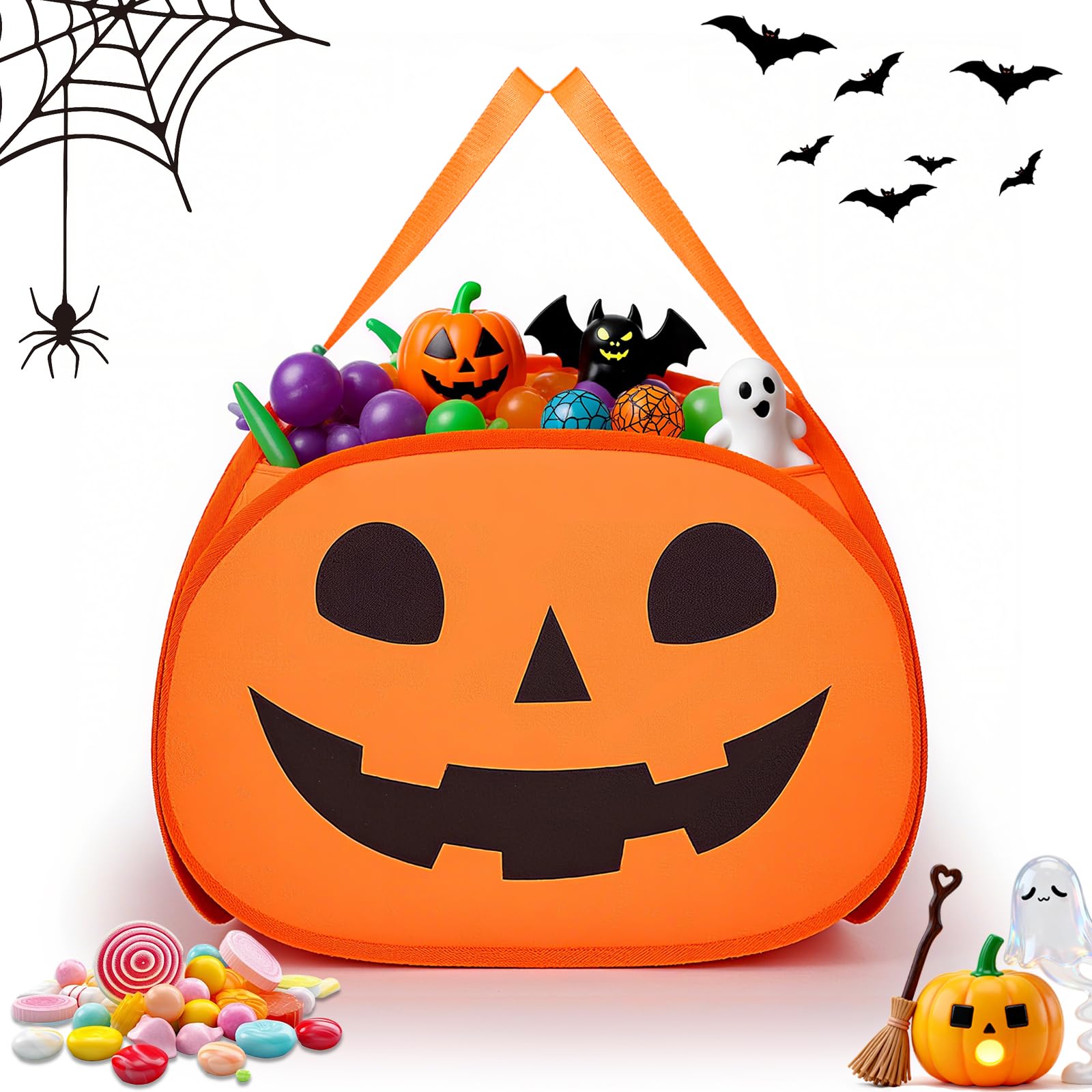 YOHOOLYO 95L pumpkin basket front view shows ample space for candy collection.