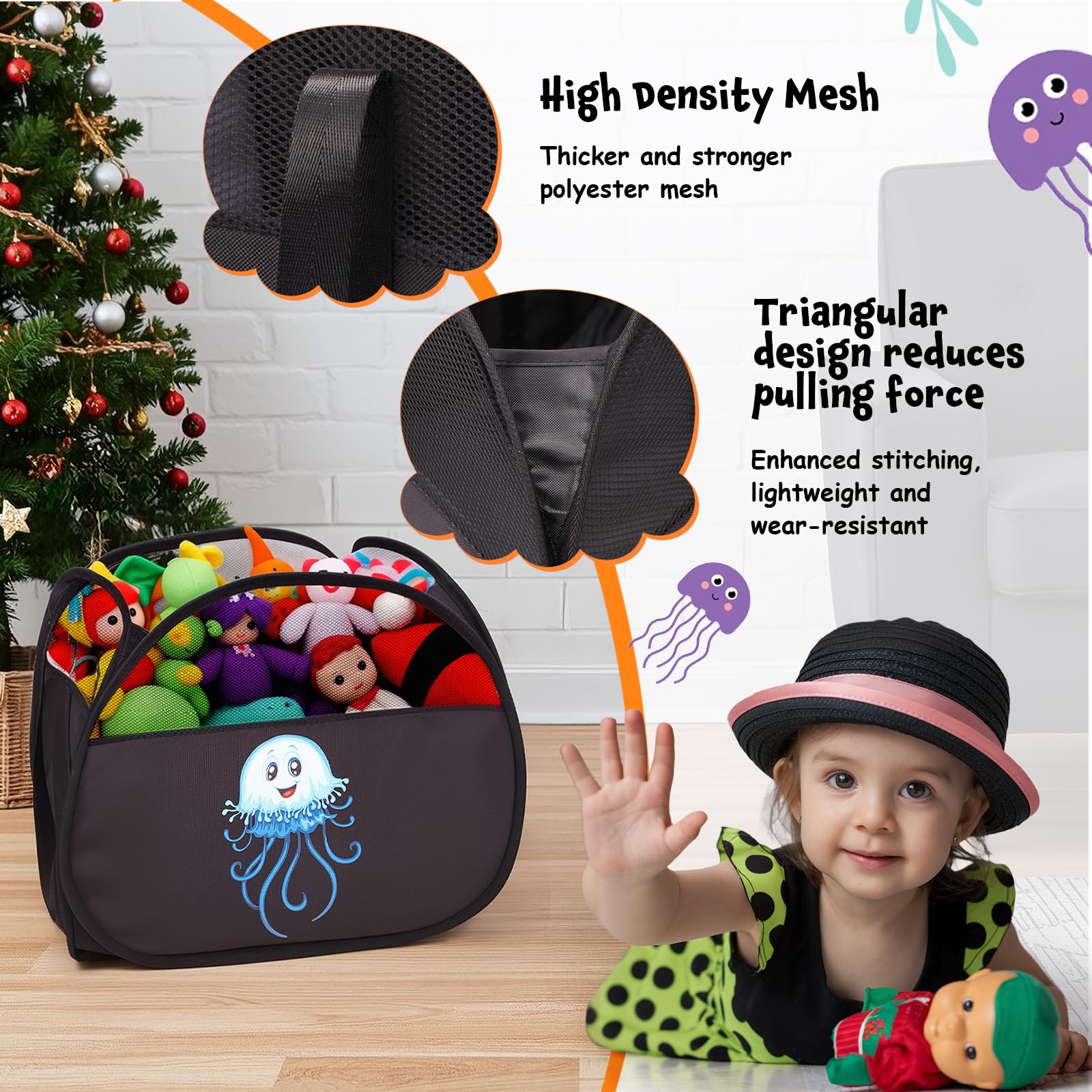 YOHOOLYO 95L foldable design toy storage basket collapses for compact travel.