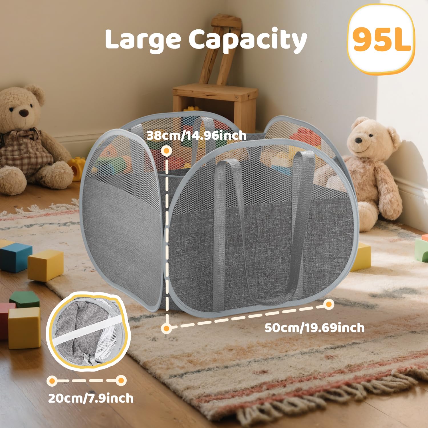 YOHOOLYO 95L toy storage basket, collapsed flat for space-saving storage.