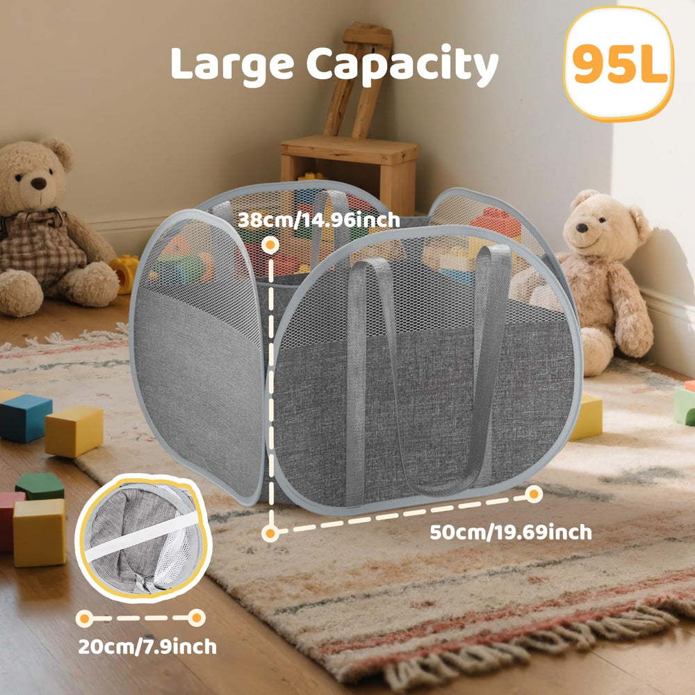 YOHOOLYO 95L toy storage basket, collapsed flat for space-saving storage.