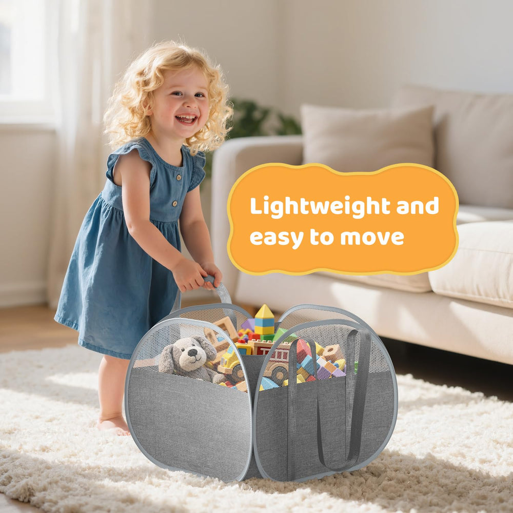 YOHOOLYO 95L toy storage basket open wide with toys inside for quick access.