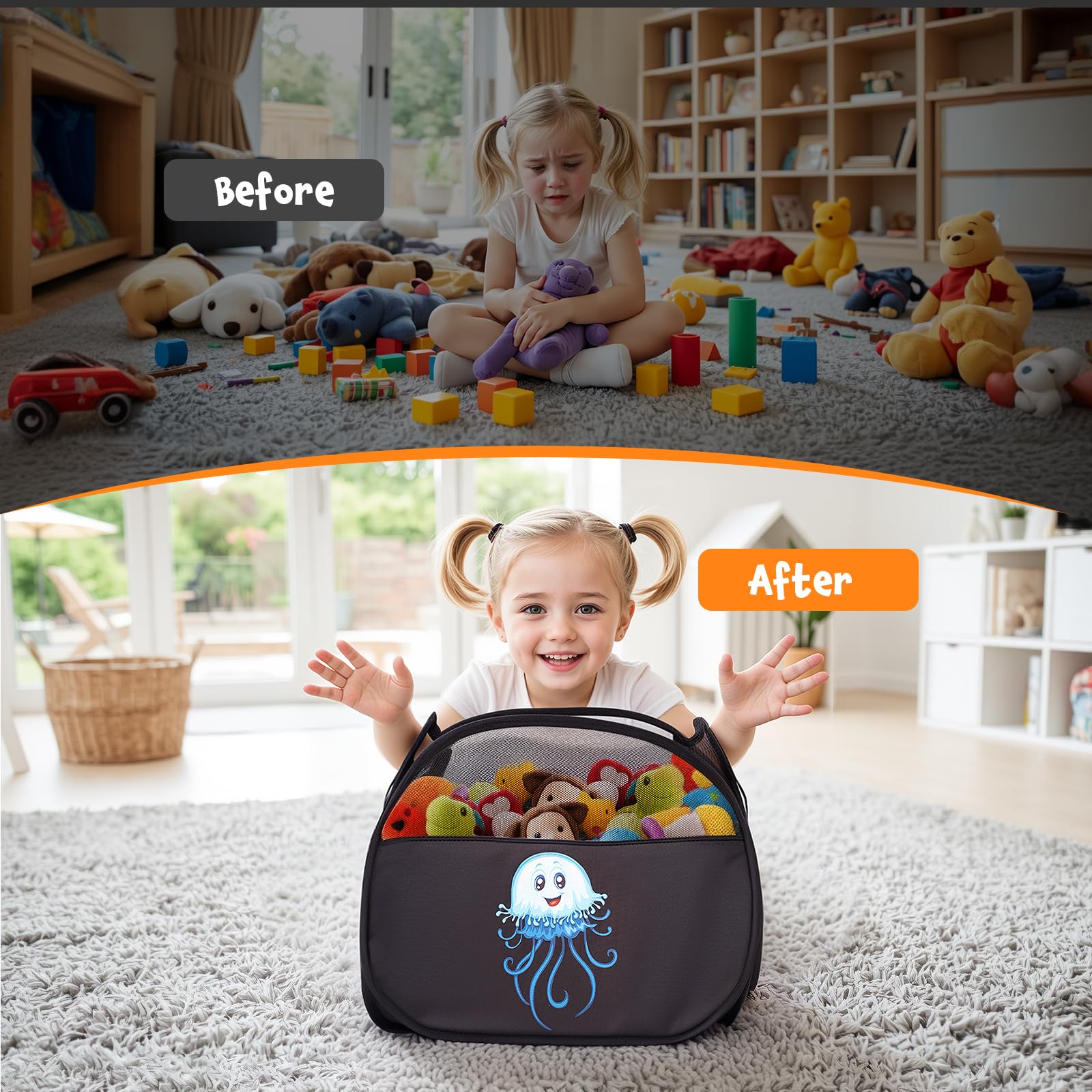 YOHOOLYO 95L versatile storage basket for living room, playroom, and closet.