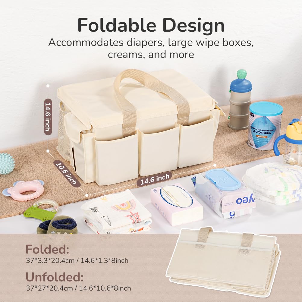 YOHOOLYO diaper caddy with dustproof lid protects essentials during travel.