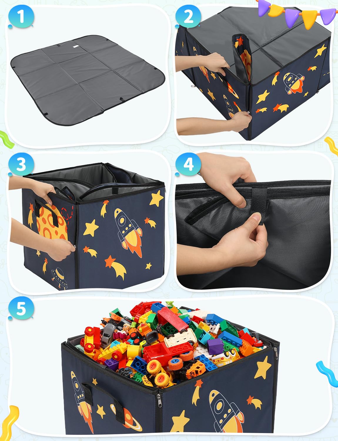 YOHOOLYO Fits bricks, puzzles, cars, dolls, and more.