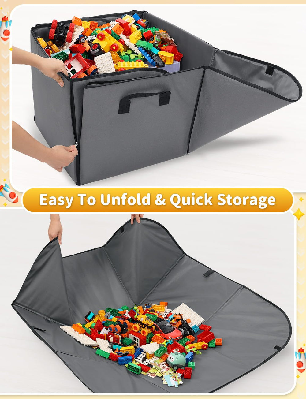 YOHOOLYO cube bin with zipper provides durable, dust-free toy storage