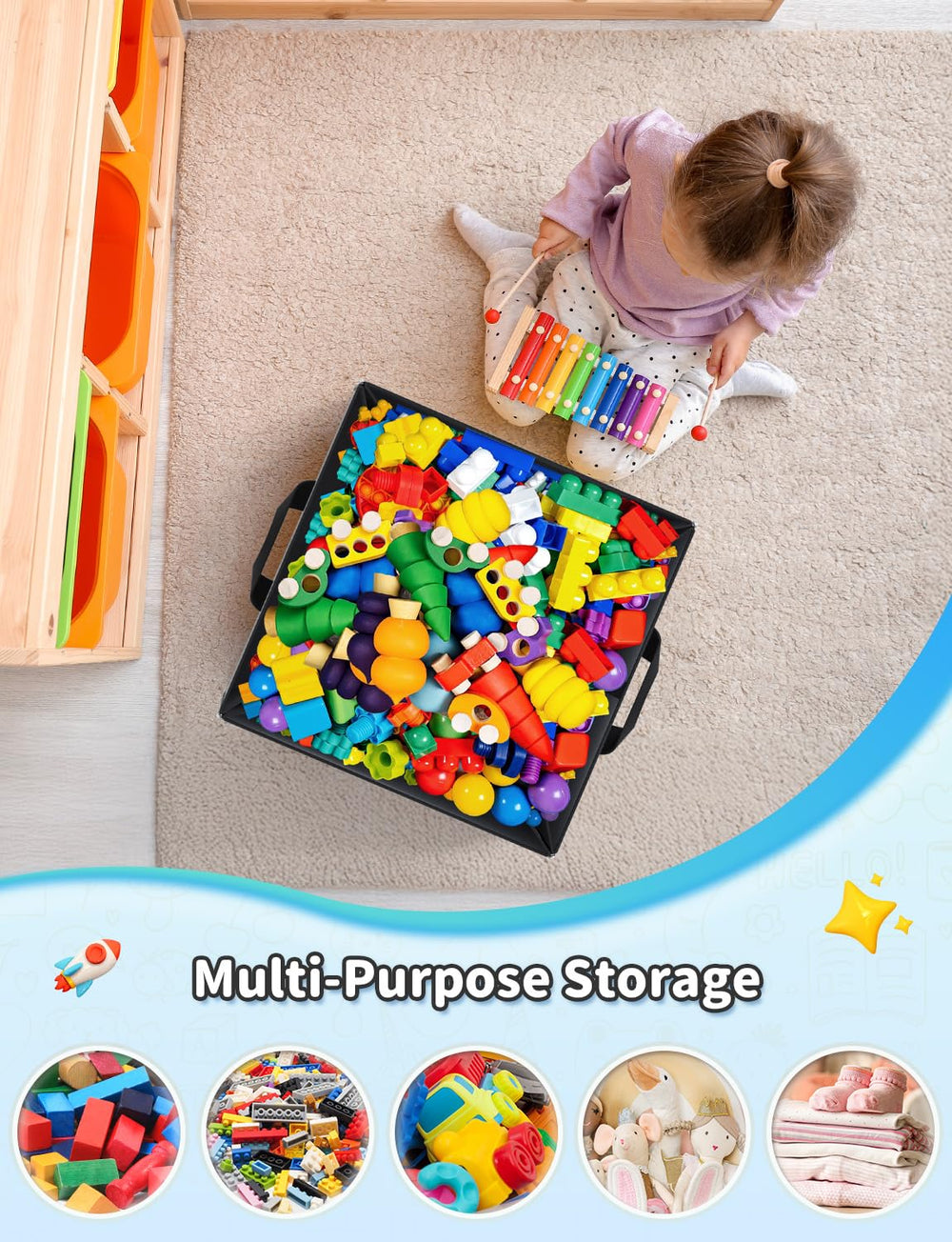 YOHOOLYO Play mat unfolds to 51.2 inches for spacious activities.