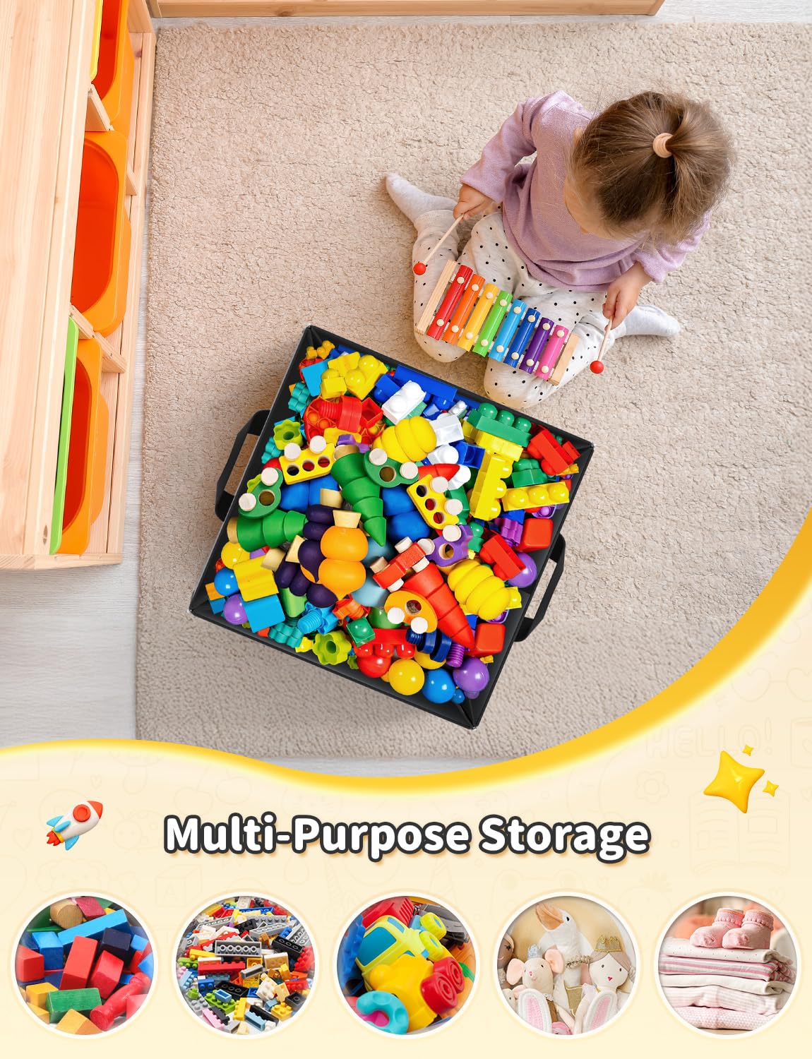 YOHOOLYO play mat unfolded to a large 51x51 inch surface for space friendly play