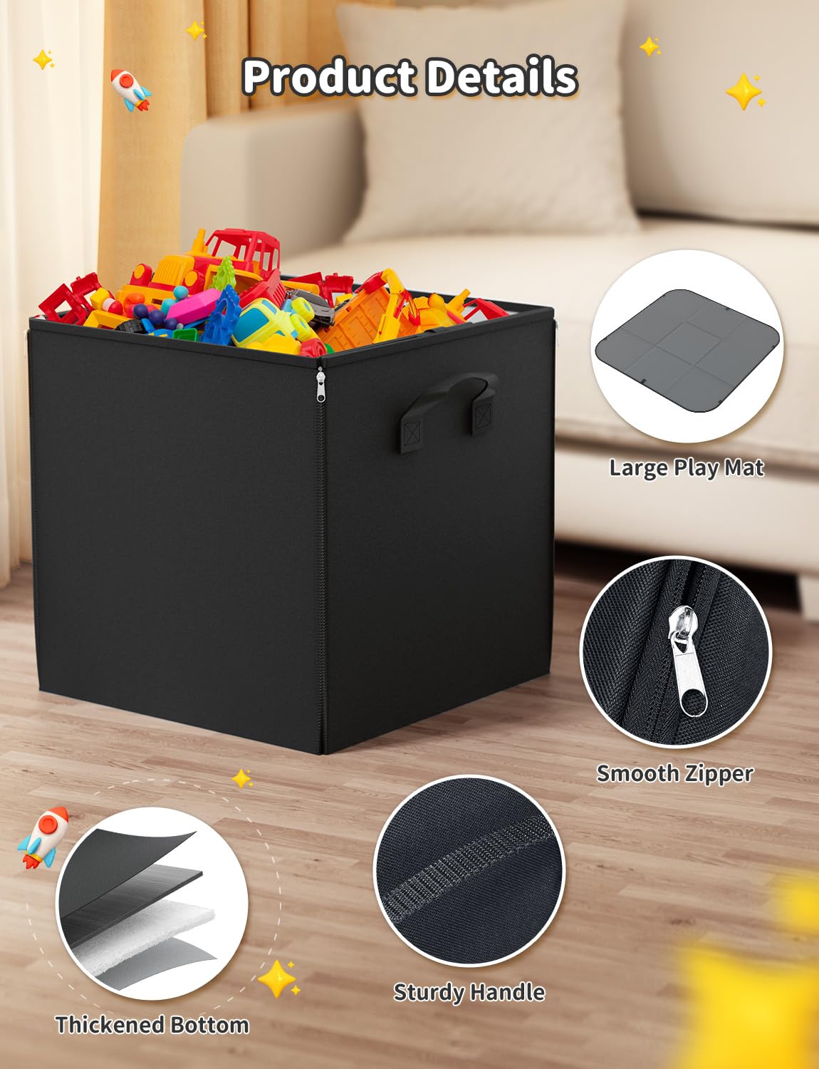 YOHOOLYO sturdy zipper toy box protects toys from dust