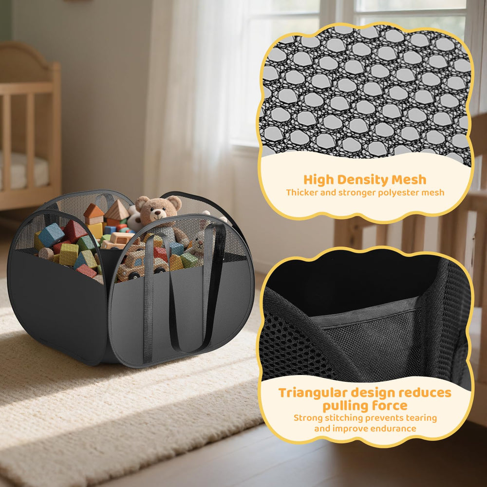 Toy box with reinforced handles for easy carrying around the home.