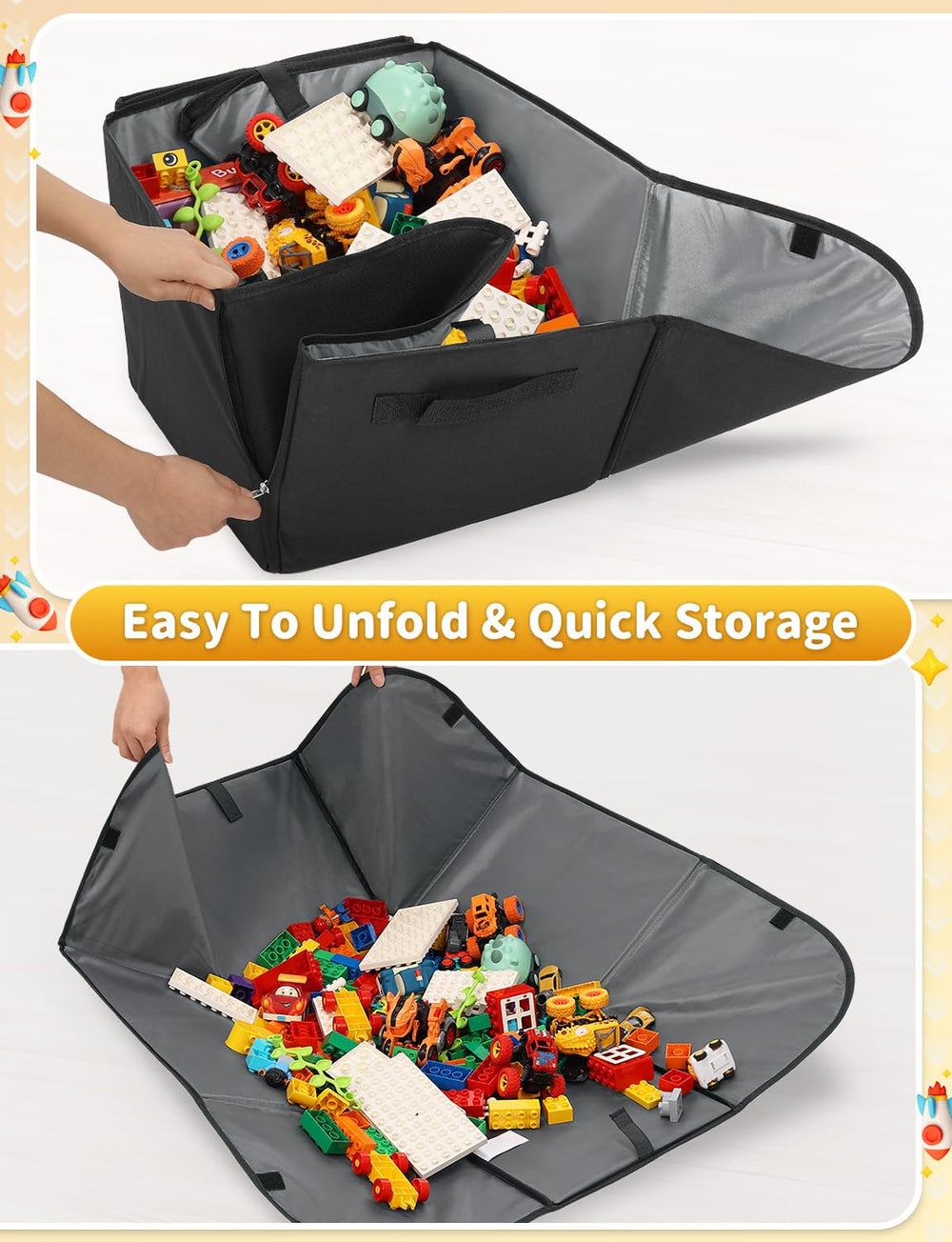 YOHOOLYO toy storage play mat unfolded shows large, safe play surface.