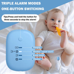 Yoiilifee bedwetting alarm blue side view highlighting lightweight portability.