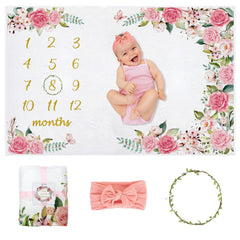 Yokakio baby milestone blanket with floral wreath for adorable growth photos.