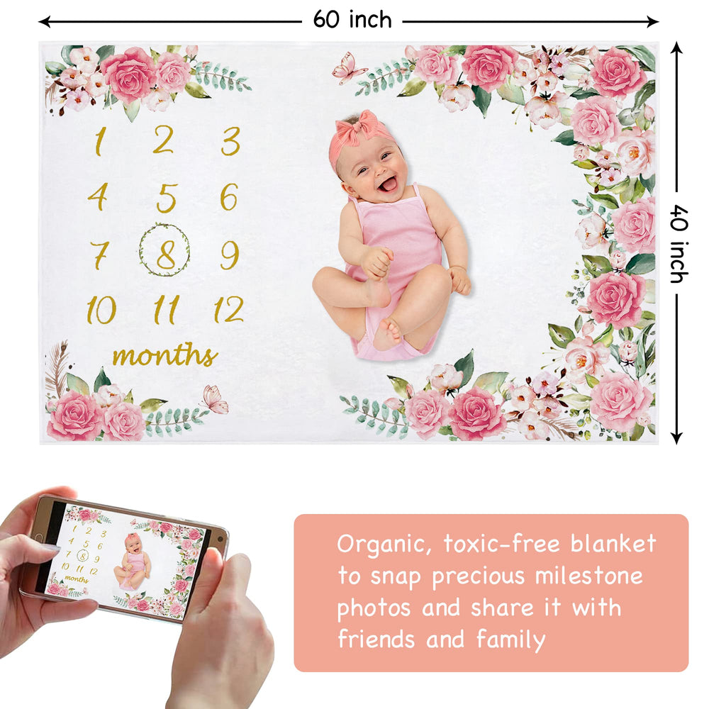 Yokakio growth-tracker blanket closeup shows rich floral details for photos.