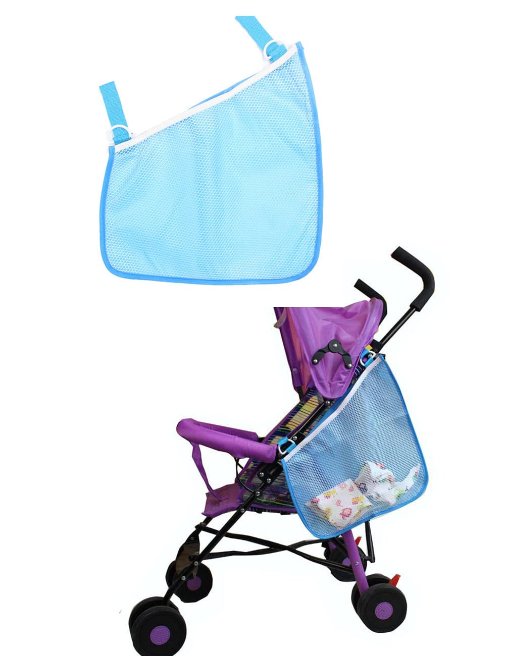 YOLENDAR side sling blue bag attaches securely for extra diaper storage.