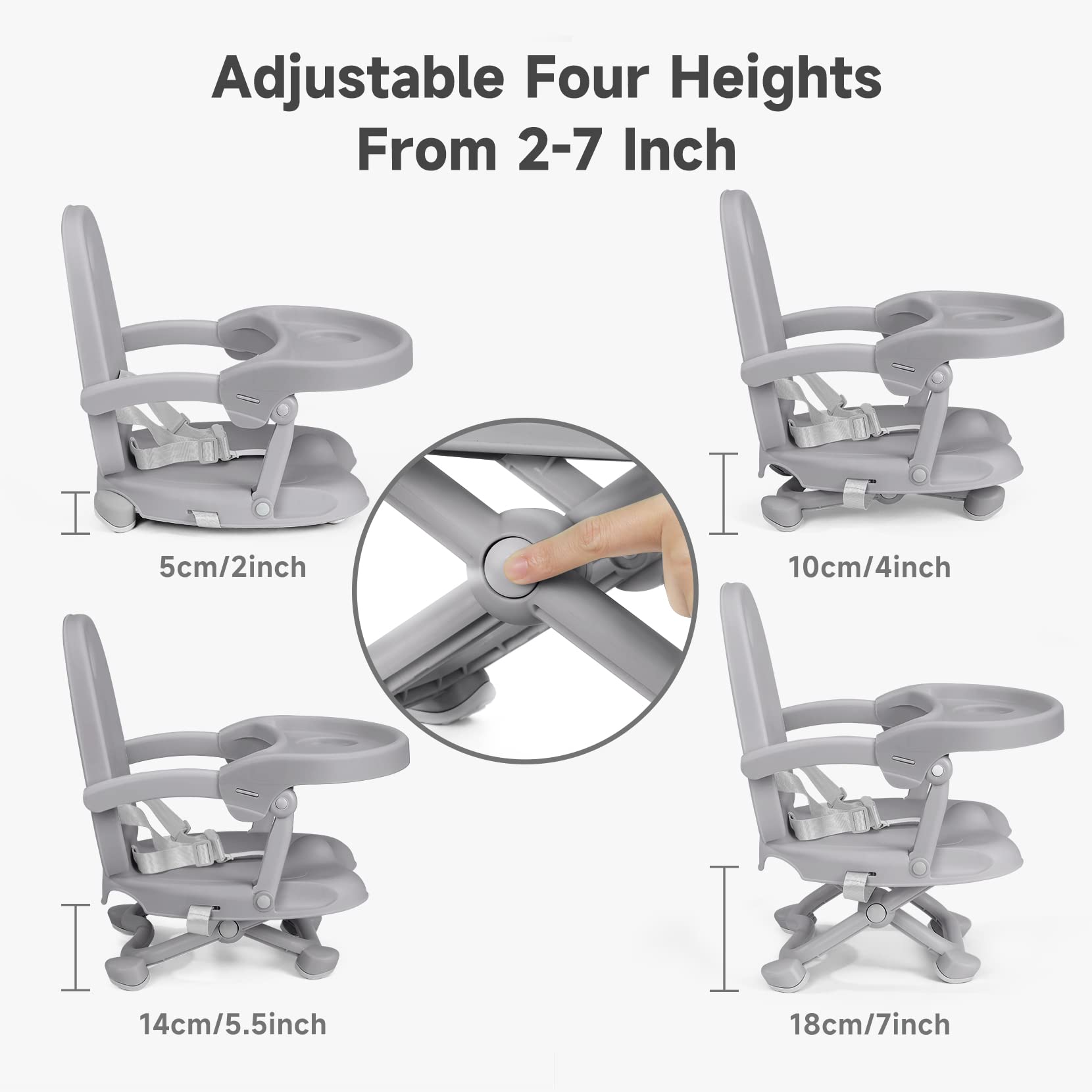 YOLEO booster seat strapped to a regular chair for secure setup.