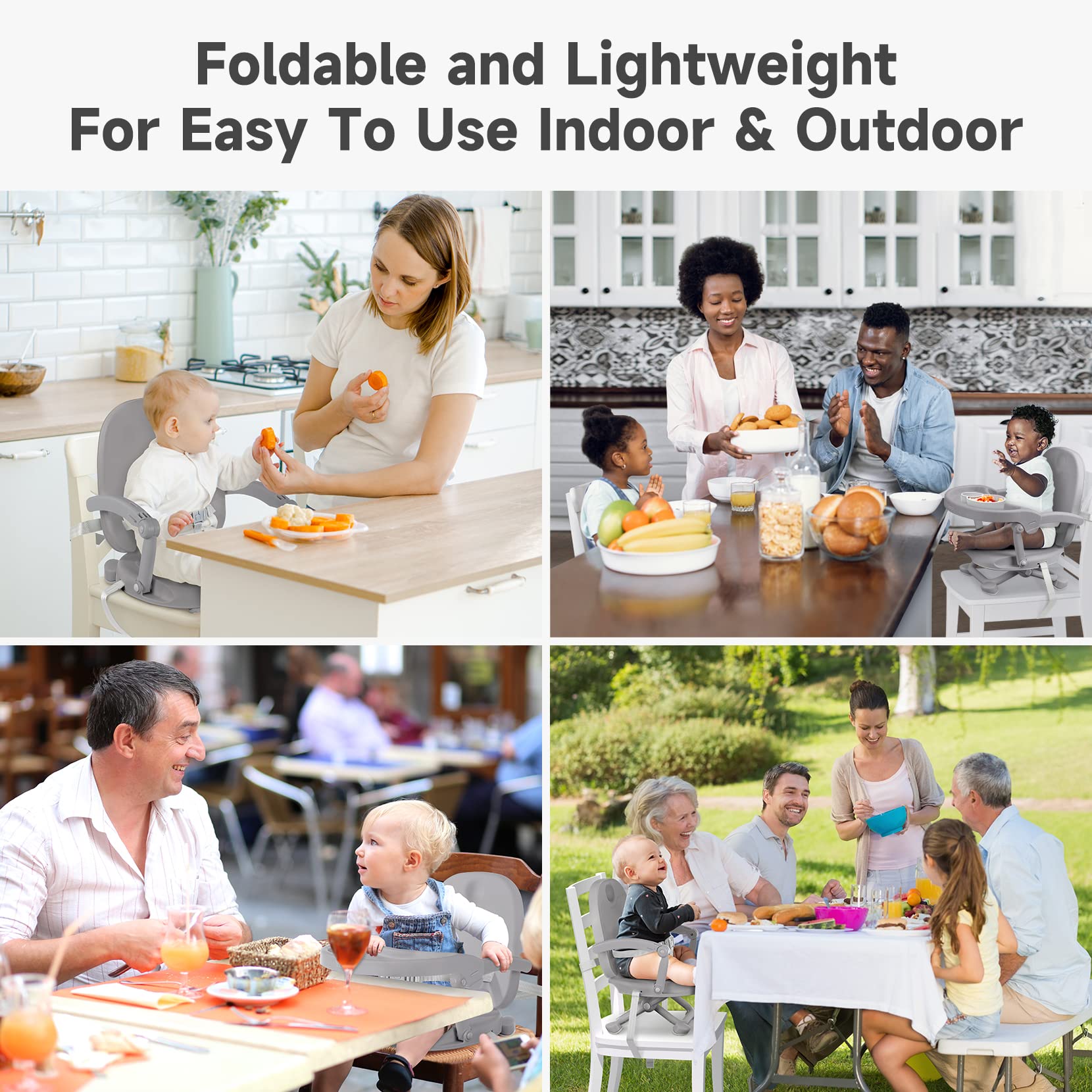 YOLEO booster seat in a restaurant with family-friendly setup.