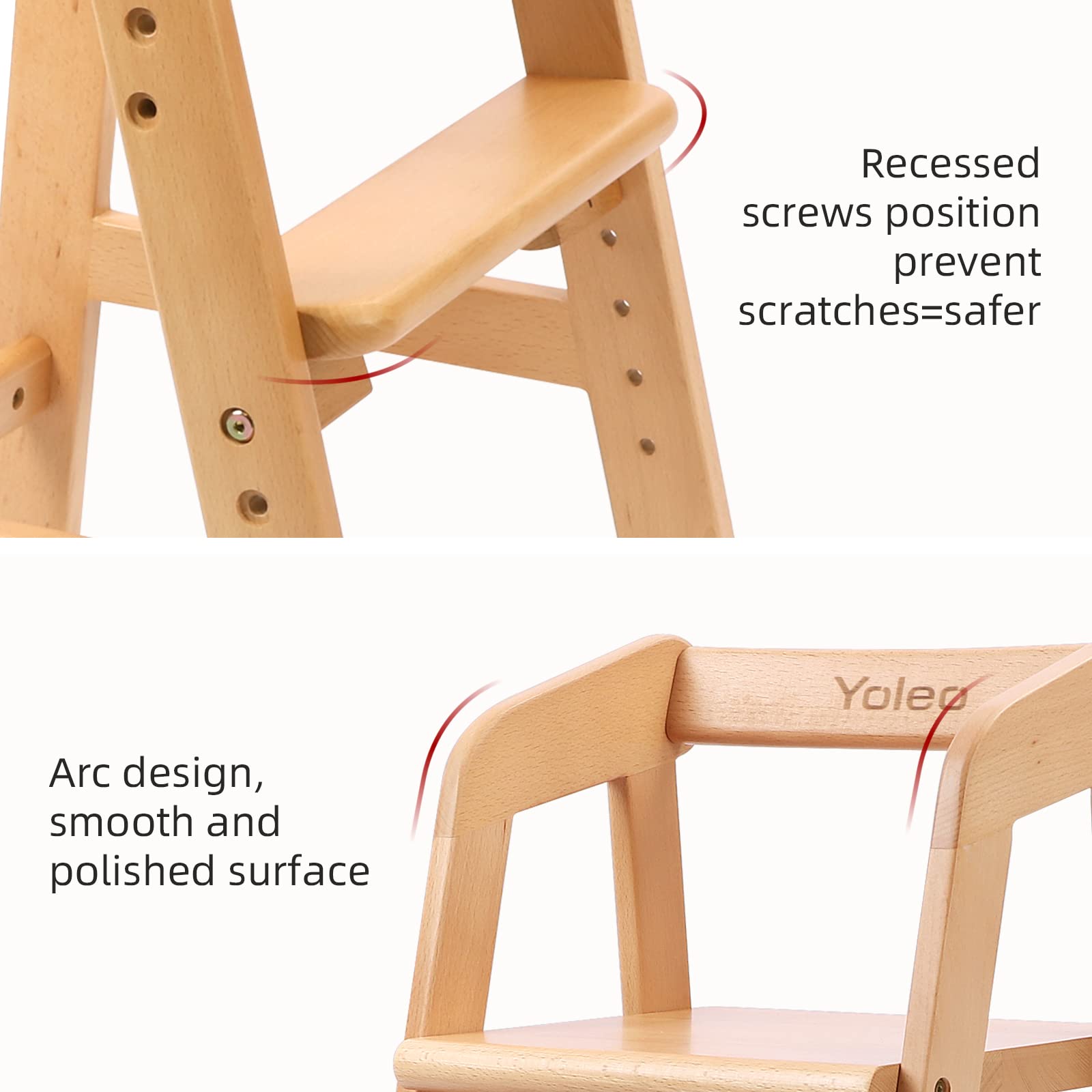 YOLEO high chair with adjustable footrest supports proper posture.