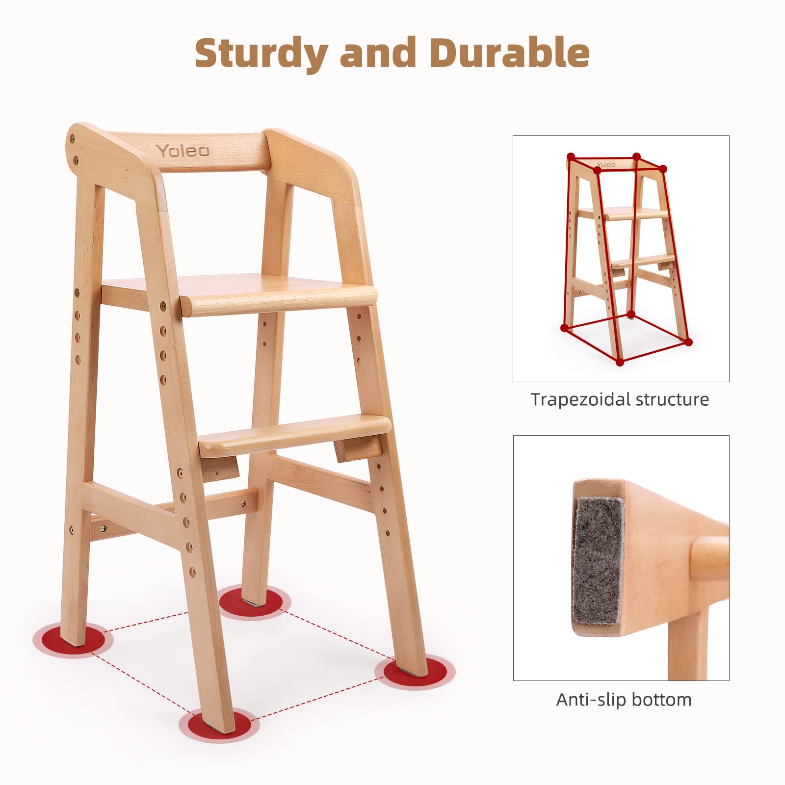 YOLEO beech wood base provides stability and durability.
