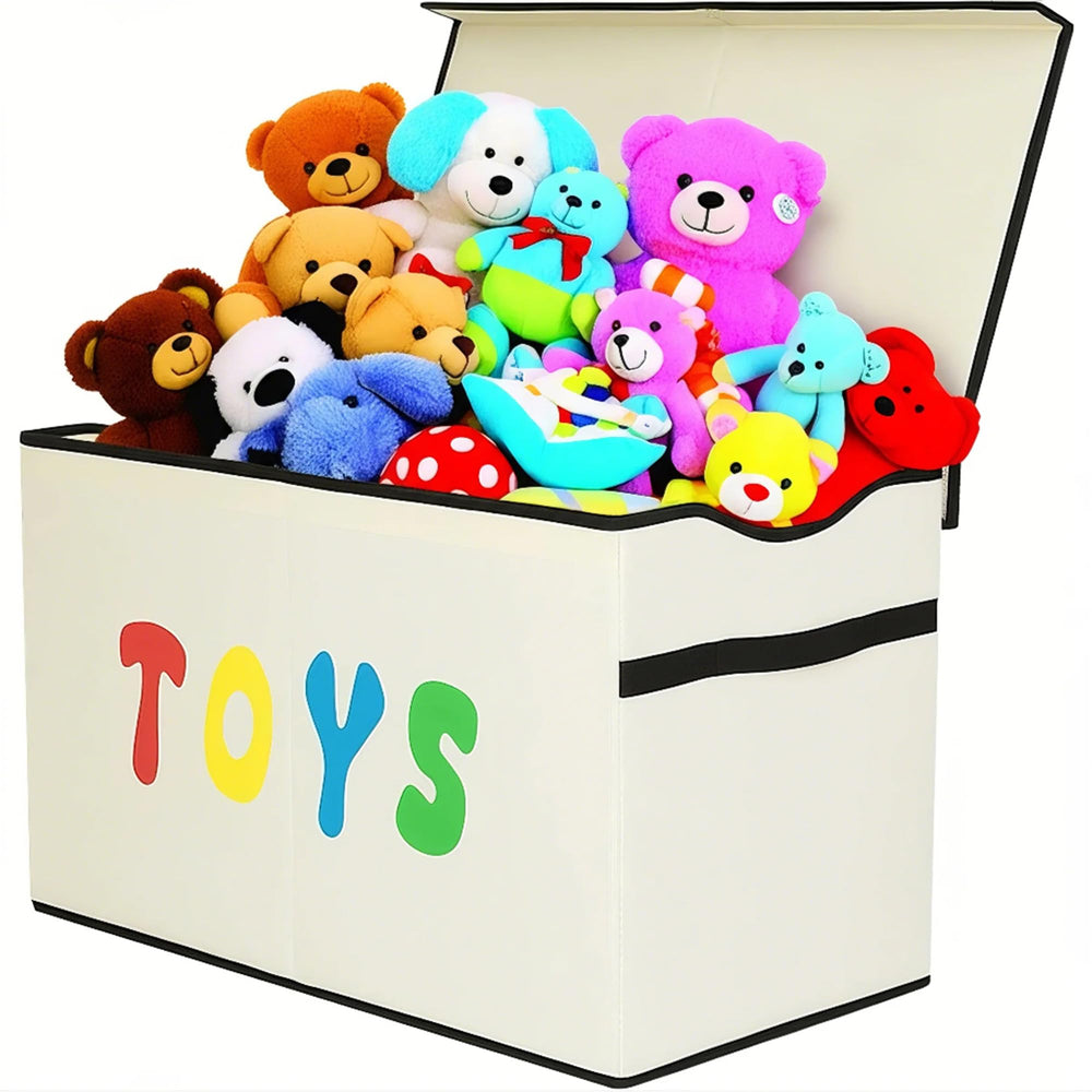 YOLOXO Toy Box Chest with lid helps conceal contents.