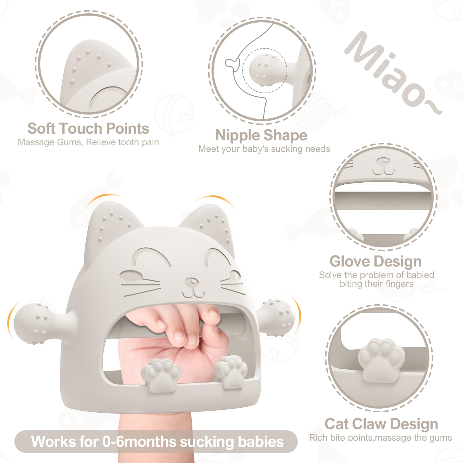 YomauiYee cartoon cat teether back view with stars calms fussy babies.