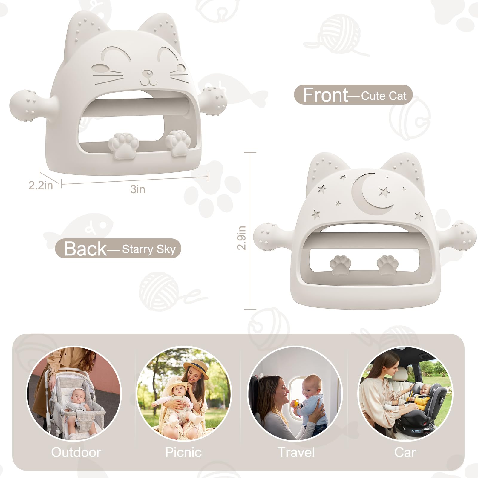 YomauiYee compact teether fits in a diaper bag for travel soothing.
