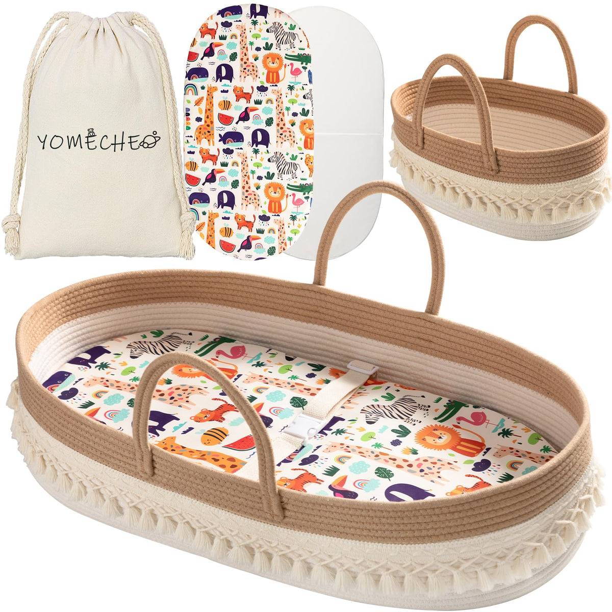 YOMECHEO baby changing basket with boho design for stylish diaper changes.