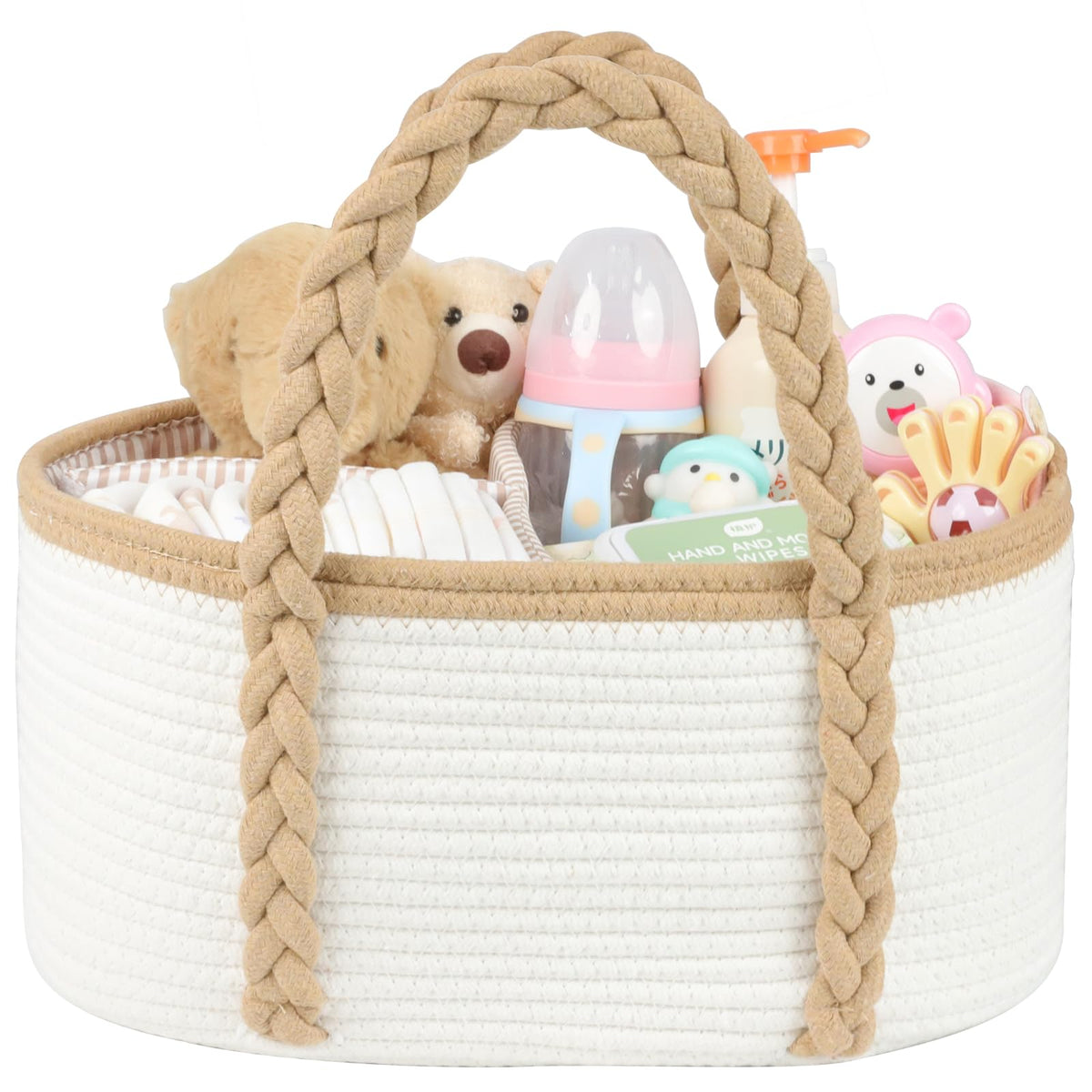 YOMECHEO baby diaper caddy close-up showing sturdy cotton rope and neat finish