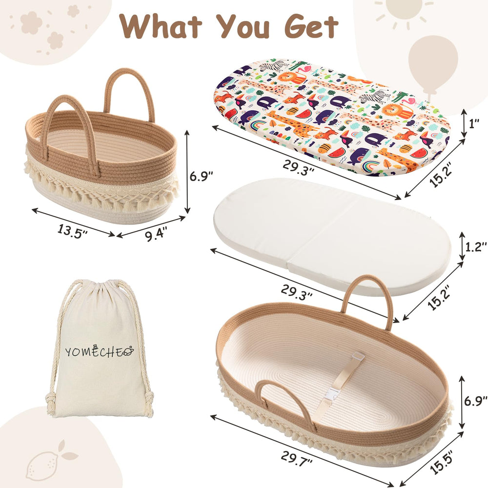 YOMECHEO diaper caddy keeps wipes, creams, and diapers within reach.