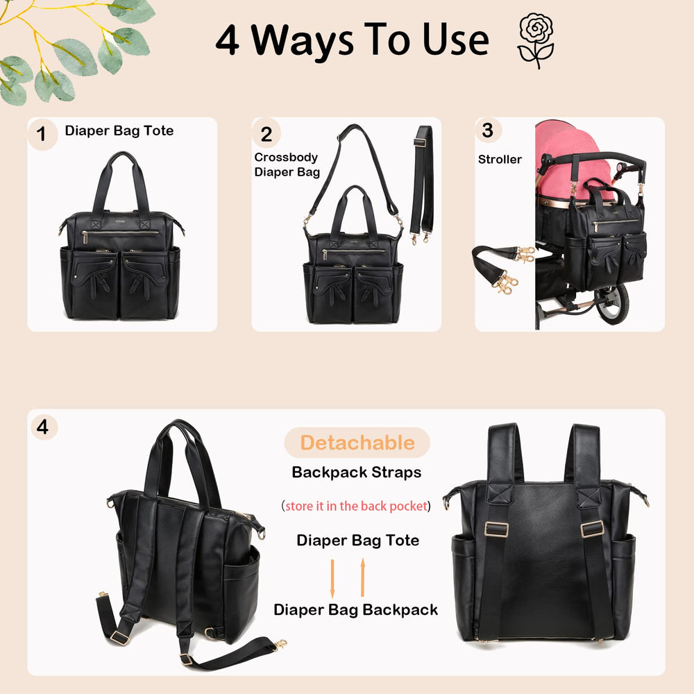 Yomiky leather diaper bag backpack with ergonomic straps to reduce shoulder fatigue