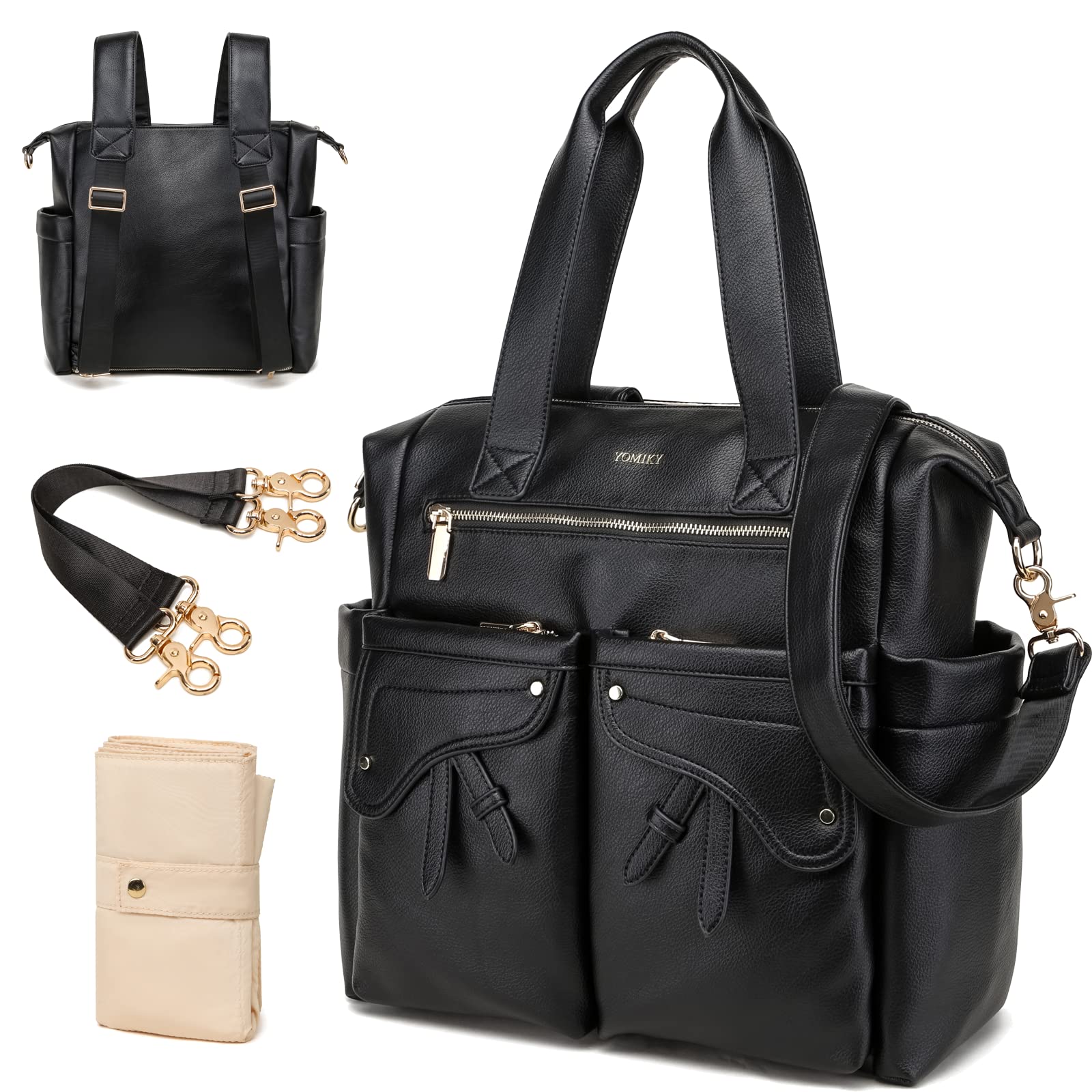 Yomiky leather diaper bag backpack with large capacity for on-the-go organization
