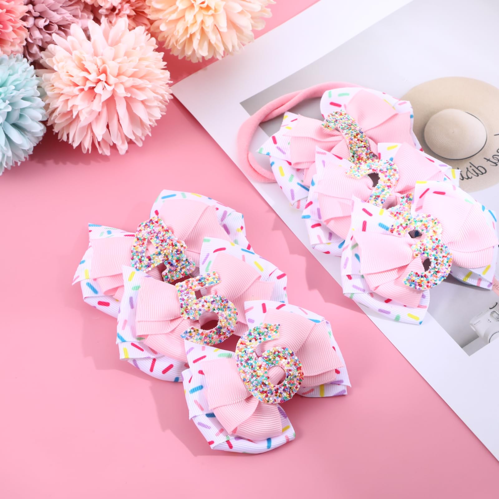 YONHTUTU ice cream donut themed bow, ideal as party centerpiece decor