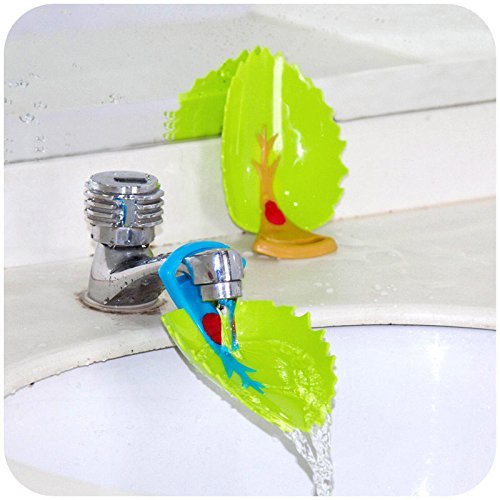 Yonisun leaf faucet cover brown angled view helps guide kids' water for easier hand washing.